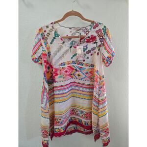 New Johnny Was Tulum Printed Silk‎ Tunic XS